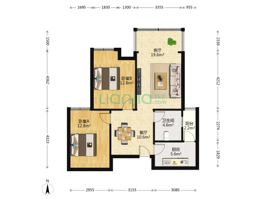 奥林匹克花园雅典阳光 2室2厅1卫 94平方