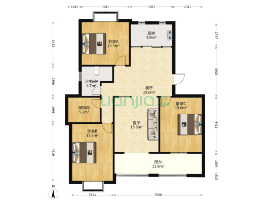 中央华府(青州市) 3室2厅1卫 130平方