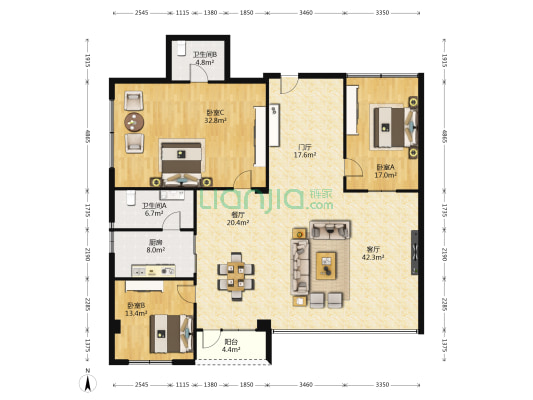 信托大厦 3室2厅2卫 180平方