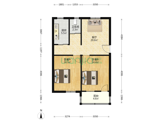 仁里巷24号 2室1厅1卫 91平方