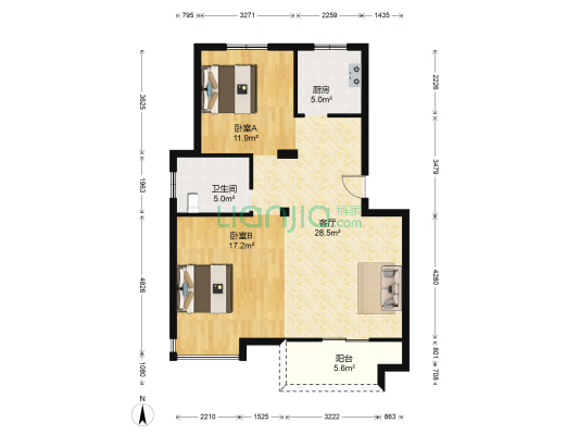 鄞江佳苑 2室1厅1卫 87平方