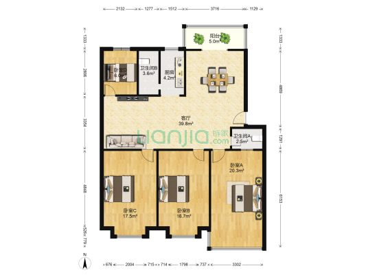 秀坪公寓 4室1厅2卫 93平方