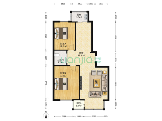 君临天下梧桐别院 2室1厅1卫 102平方