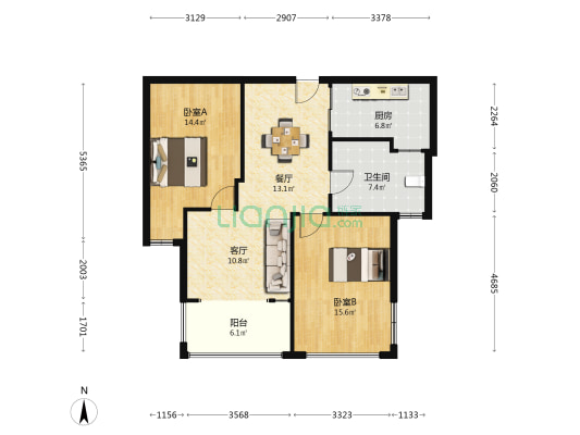 晏园枫庭 2室2厅1卫 90平方