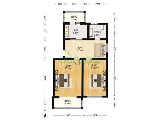 育芳园东里 2室1厅1卫 84平方