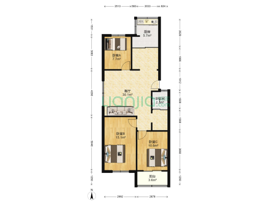 桃源山庄 3室1厅1卫 94平方