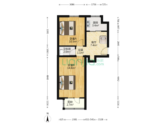 梅花街7号 2室1厅1卫 45平方