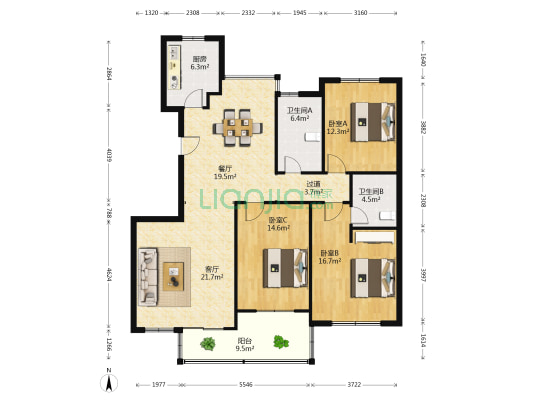 滨河南苑B区 3室2厅2卫 151平方
