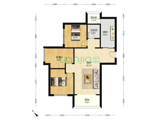 佳兆业城市广场 3室1厅1卫 88平方