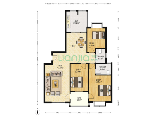 家和园 3室1厅2卫 142平方