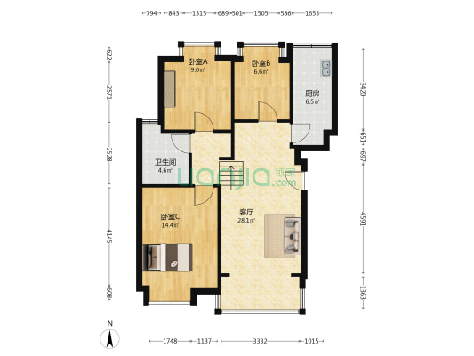 东江学府一期 3室1厅1卫 76平方