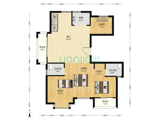 永豪锦园 4室1厅2卫 140平方