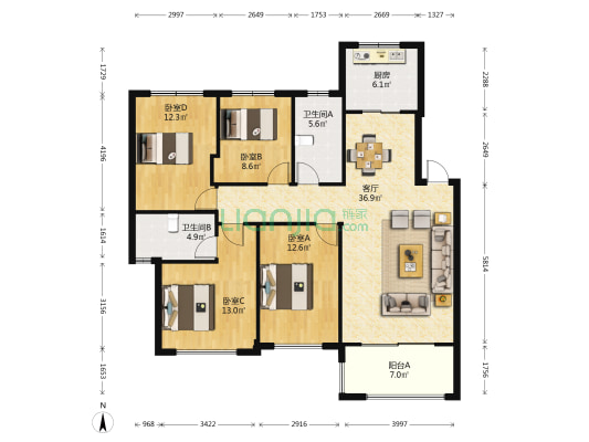 美域花苑 4室1厅2卫 132平方
