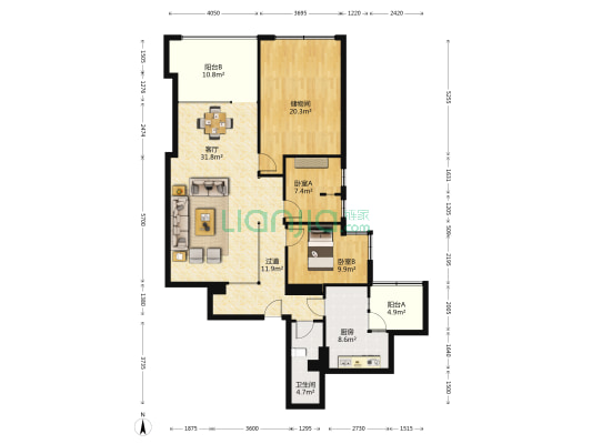 君铂国际 2室1厅1卫 138平方