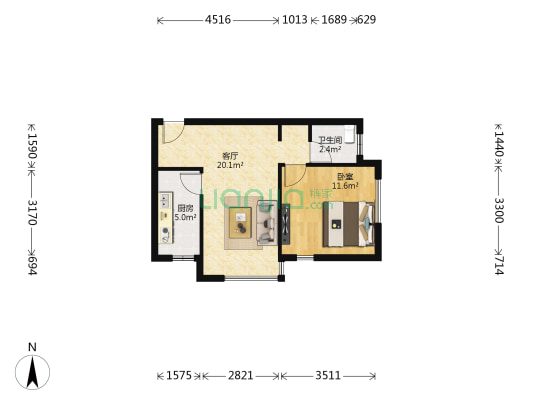 中国铁建西派国际 1室1厅1卫 70平方