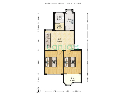 月季园 2室1厅1卫 62平方