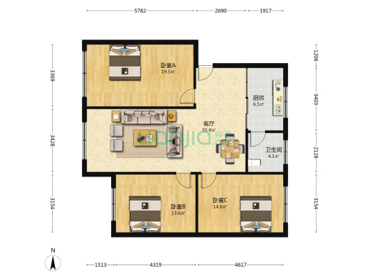 铝兴路111号 3室1厅1卫 112平方