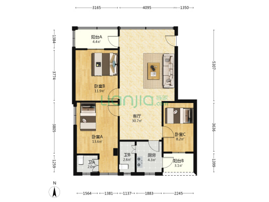 合和楼 3室1厅2卫 104平方
