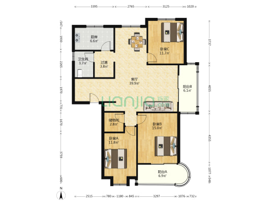 浮翠园 3室1厅1卫 121平方
