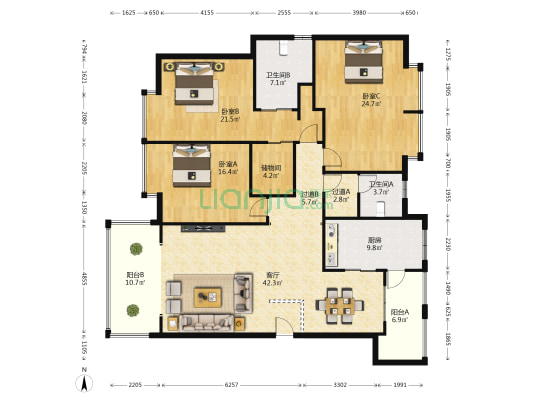 怡泰A区 3室1厅2卫 179平方