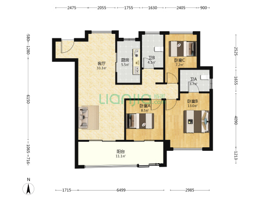 北京城房珑熙庄园 3室1厅2卫 110平方