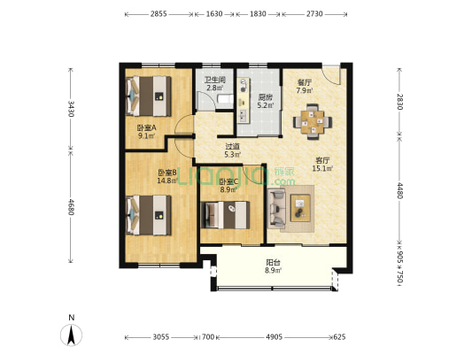 卓越华禧铭苑东区 3室2厅1卫 101平方
