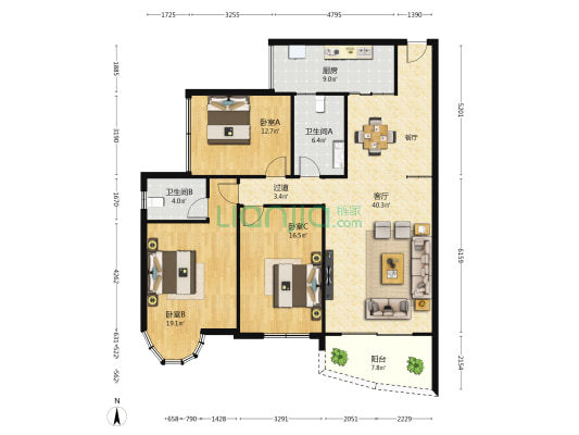 广西职业师范学院职工宿舍 3室1厅2卫 133平方