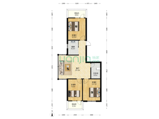 东升小区二期 3室1厅1卫 128平方