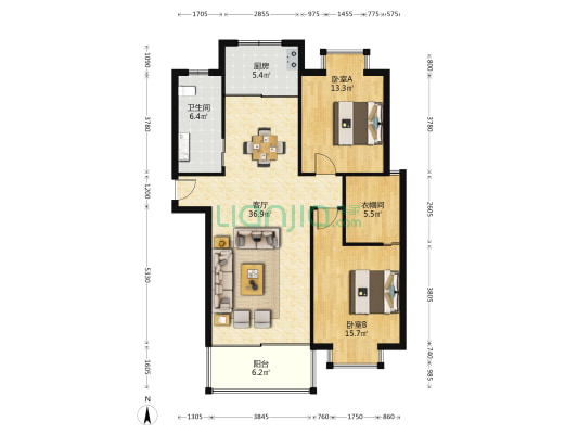 玉河经典 2室1厅1卫 101平方