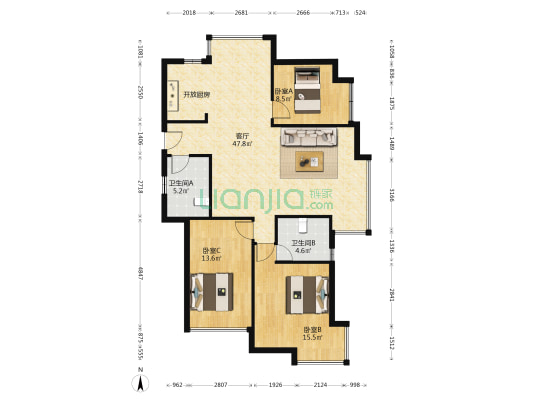 万科明日之光A区 3室1厅2卫 133平方