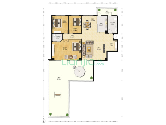 京海花园 3室2厅2卫 182平方