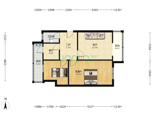 曙光街四十四号院 2室2厅1卫 76平方