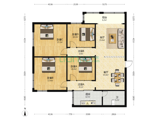 广海楼 4室2厅1卫 125平方
