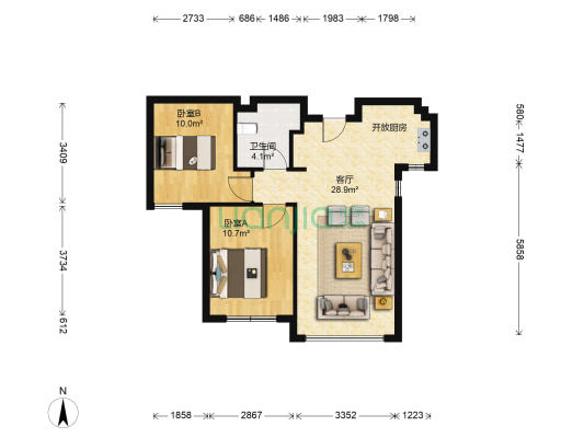 星海国府 2室1厅1卫 76平方