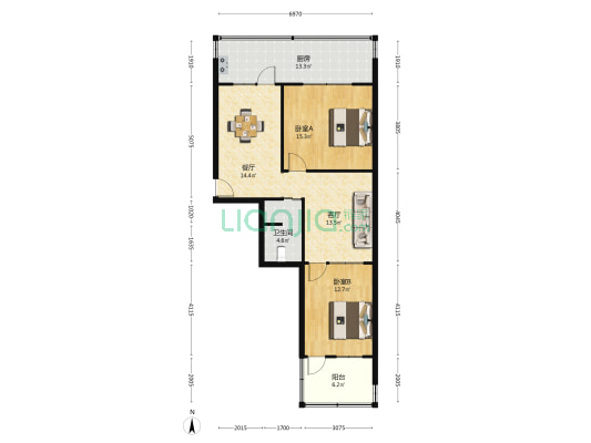 文化东路18号 2室2厅1卫 80平方