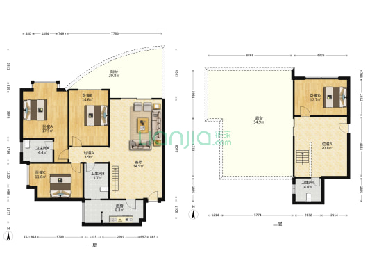 御景星城 4室1厅3卫 173平方