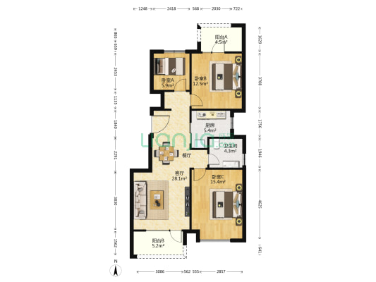 富力白鹭湾北区 3室1厅1卫 95平方