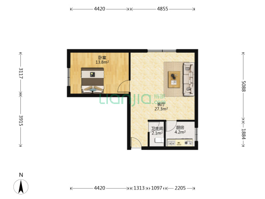 民生商厦 1室1厅1卫 65平方