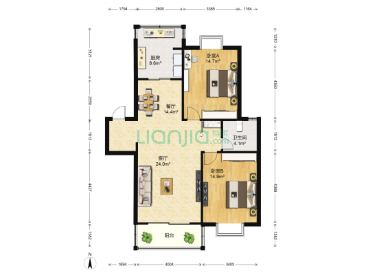 龙缘花园 2室2厅1卫 98平方