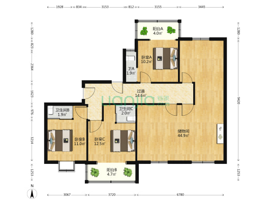 东苑村 3室0厅3卫 150平方