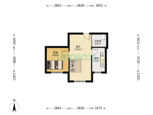 万家茗苑二期 1室1厅1卫 58平方
