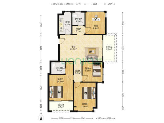 佳印府 4室1厅2卫 121平方