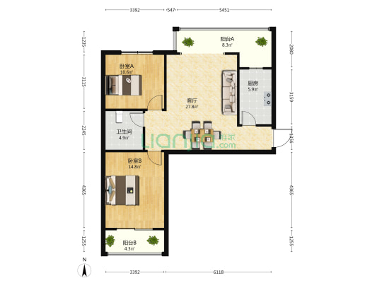 人和三期 2室1厅1卫 109平方