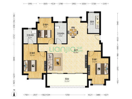 美的新力公园天下 3室1厅2卫 122平方
