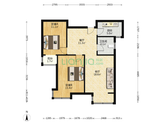 奉献南里 2室2厅1卫 96平方