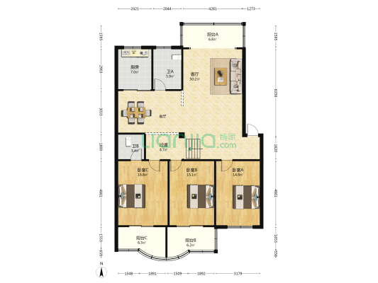 安信花园 3室1厅2卫 149平方