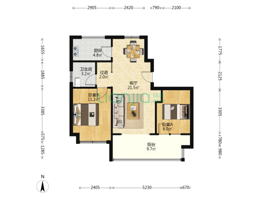 御东晟璟 2室1厅1卫 90平方