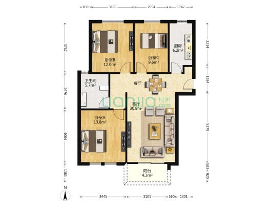 浅水湾恺悦名城 3室1厅1卫 119平方