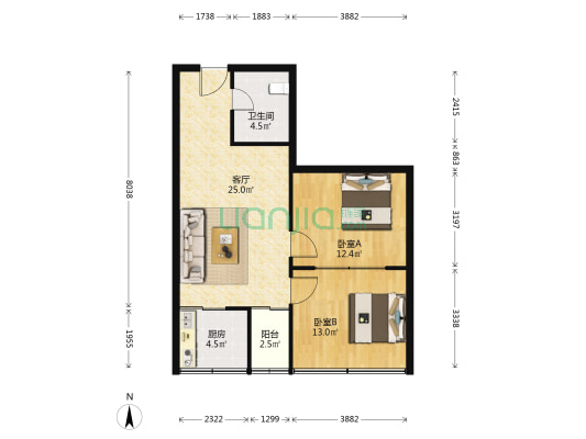 天天商业大楼 2室1厅1卫 74平方