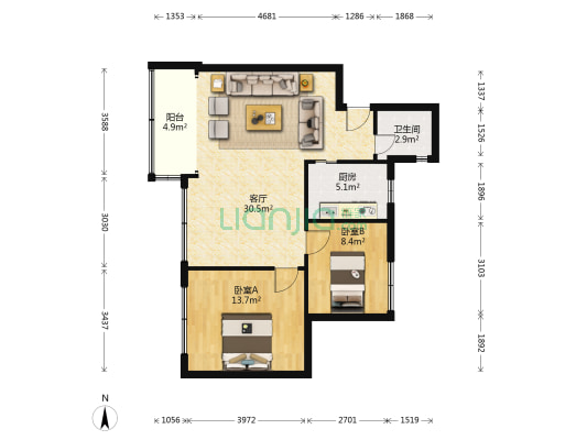 人和花园B区 2室1厅1卫 84平方